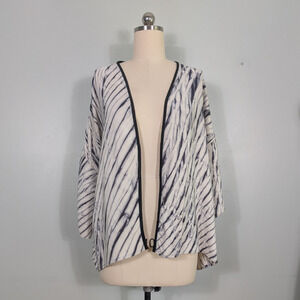 Joan Mcgee Silk Kimono Top Jacket L Black Cream Artist Hand Dyed Cardigan Unique